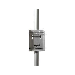 Universelle Halterung aus Aluminium montiert mit Kablebindern an einem Edelstahlrohr