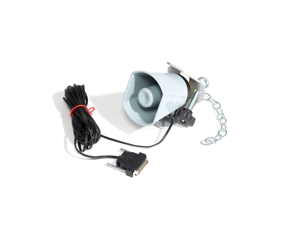 Pressure chamber loudspeaker with chain attachment and RS-232 connection cable