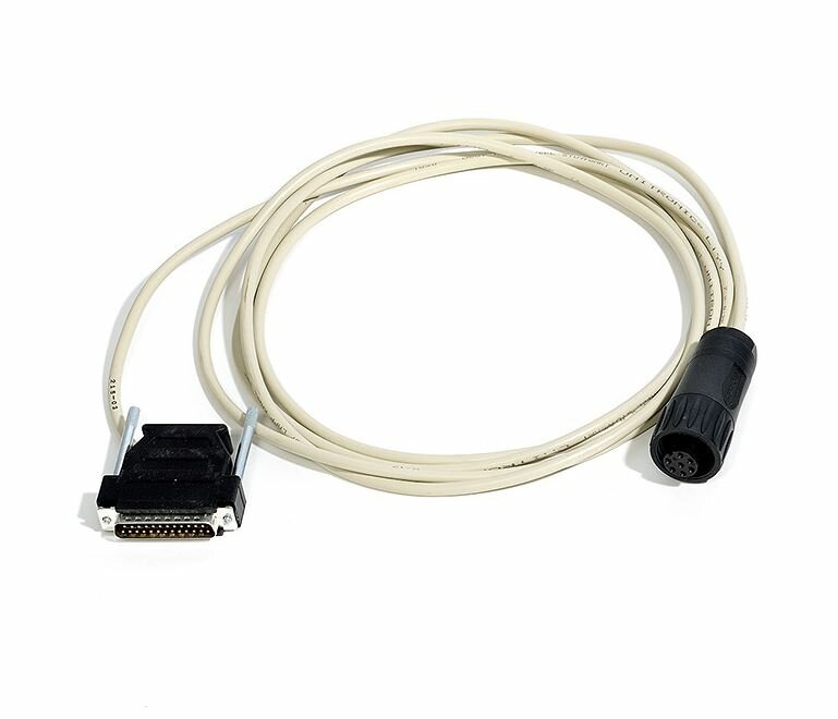 Weißes Verbindungskabel mit RS232-Stecker, Amphenol-Stecker und Endwiderstand