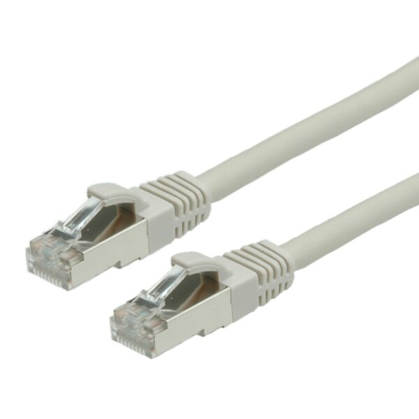 Two plugs of a gray patch cable