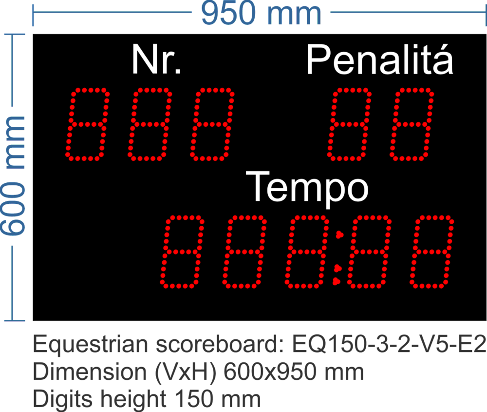 10-digit LED display board for show jumping with start number, penalty points and speed