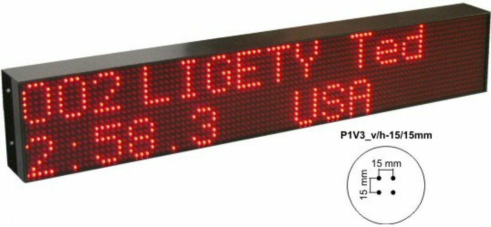 LED-Matrix mit roten LEDS und Startnummer, Spielername, Zeit und Länderkürzel