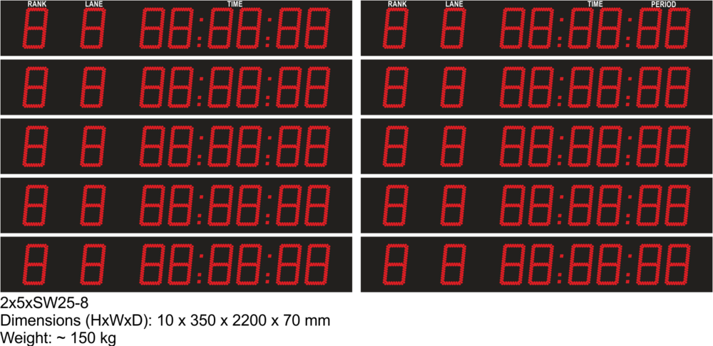 8-digit LED scoreboard for swimming with rank and lane display for 10 lanes