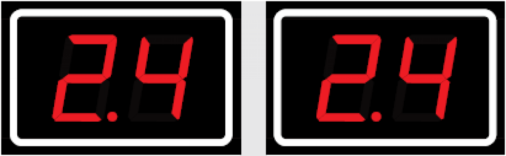 Graphic of a 2-digit LED display board for basketball attack time with numerical display