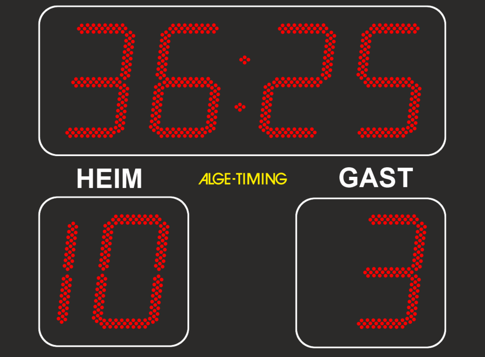 LED scoreboard for soccer with game time, score and home/guest print