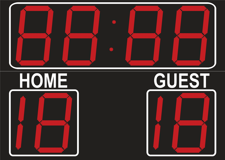 LED scoreboard for soccer with game time, score and home/guest print