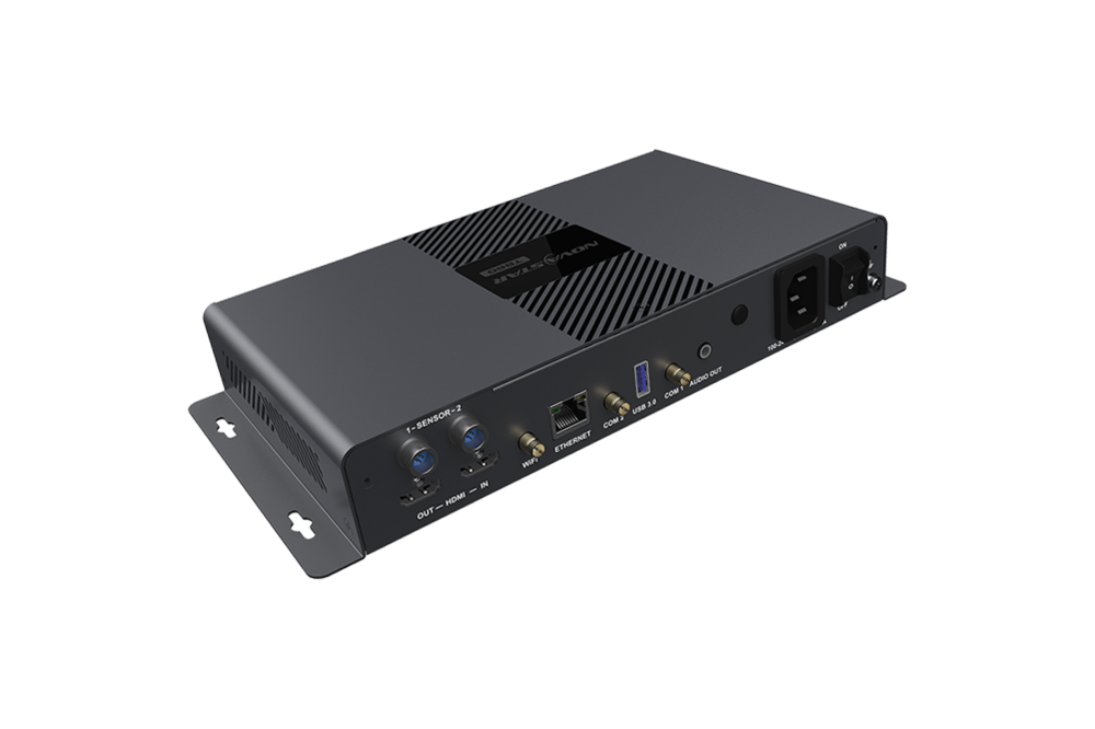 Video wall controller with black housing and connections for HDMI, main and backup