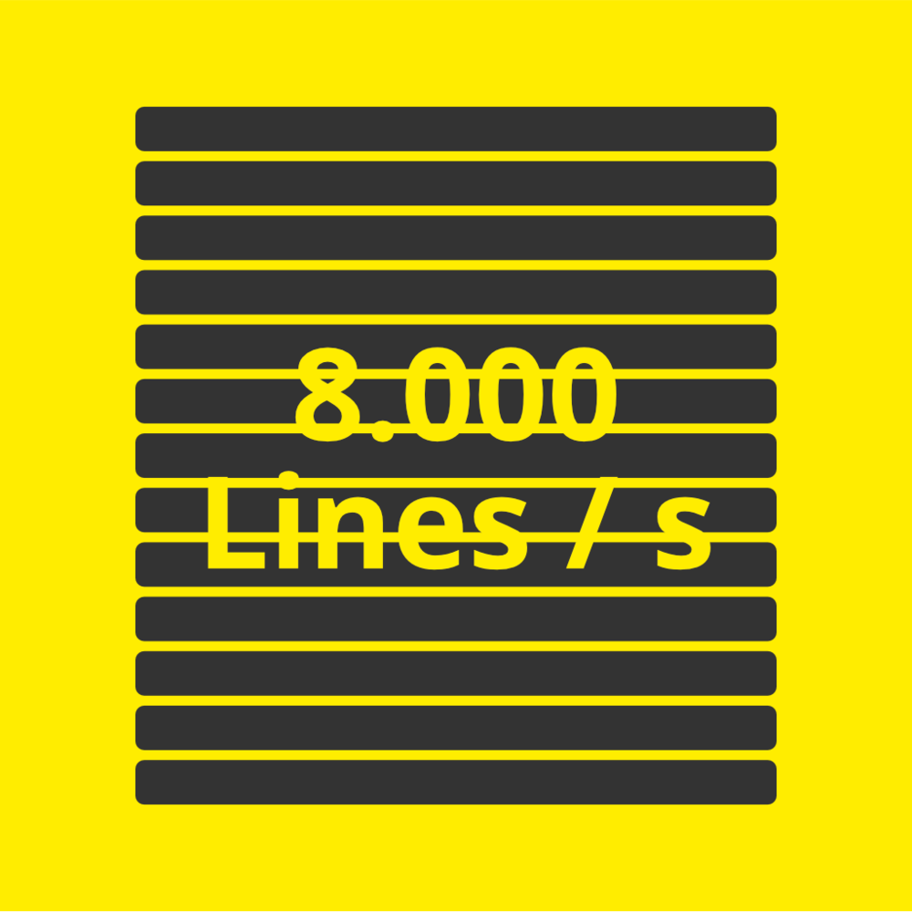 Illustration mehrer horizontal angeordneter Linien mit dem darüberliegender Beschriftung 8.000 Linine pro Sekunde