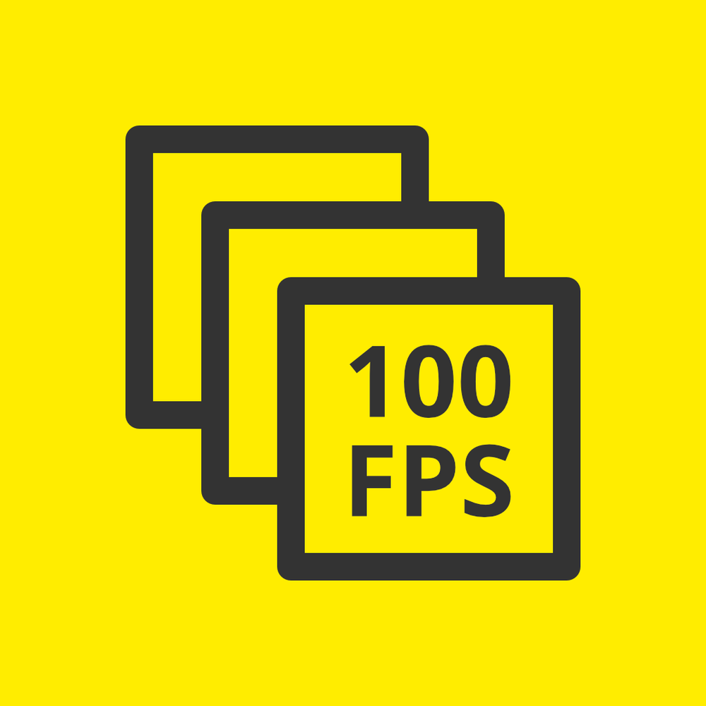Illustration von drei hintereinander angeordneter Rechtecke mit der Beschriftung 100 FPS