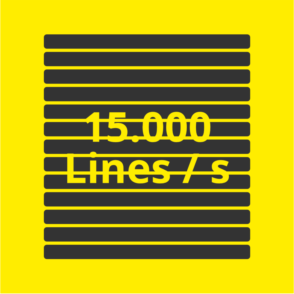 Illustration mehrer horizontal angeordneter Linien mit dem darüberliegender Beschriftung 15.000 Linine pro Sekunde