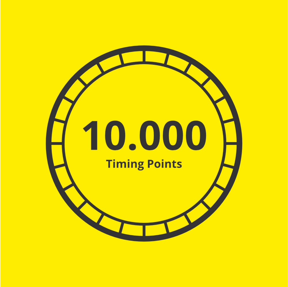 Illustration of a coin with the inscription 10,000 timing points